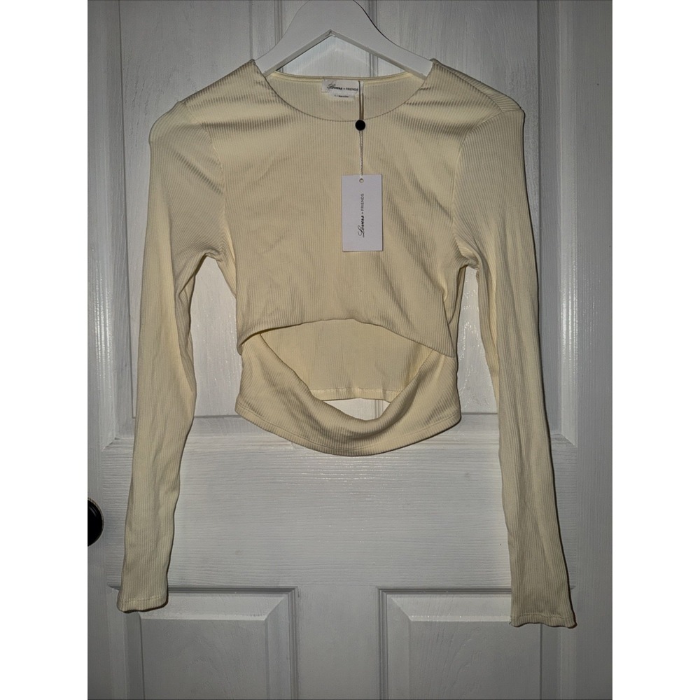 NEW Lovers and Friends Cream Ribbed Knit Cropped Top Blouse Boho Size S Small